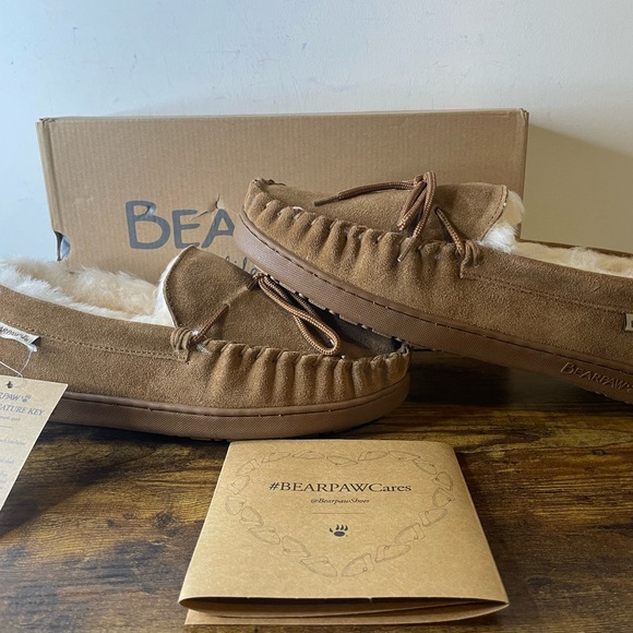 BEARPAW Men's Moc ll Tan Moccasin Slippers Size 10 WIDE - Picture 1 of 8